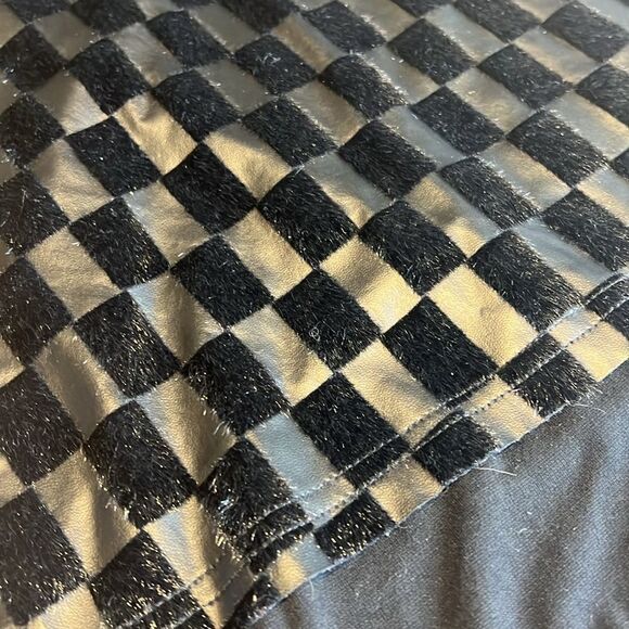 Girls Black Faux Leather and Fur Checkered Dress Size 8 - Picture 3 of 6